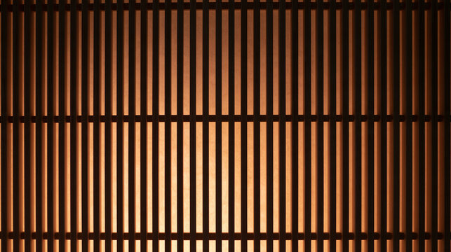 Traditional Japanese Wooden Lattice Screen with Warm Backlight