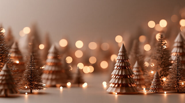 Miniature Decorative Christmas Trees with Warm Bokeh Lights