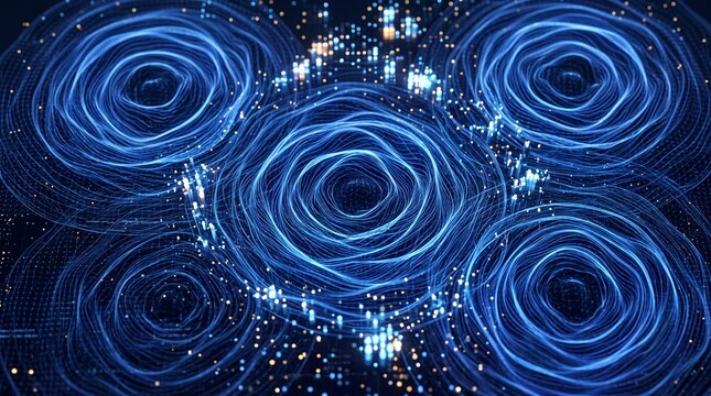 Abstract Digital Blue Sound Waves and Network Data Visualization