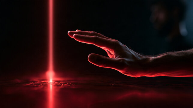 Hand Reaching Toward Red Laser Beam Sensor