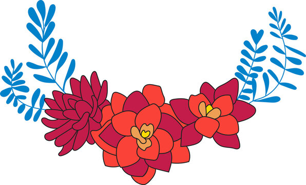 dise&ntilde;o de flores rojas y hojas azules