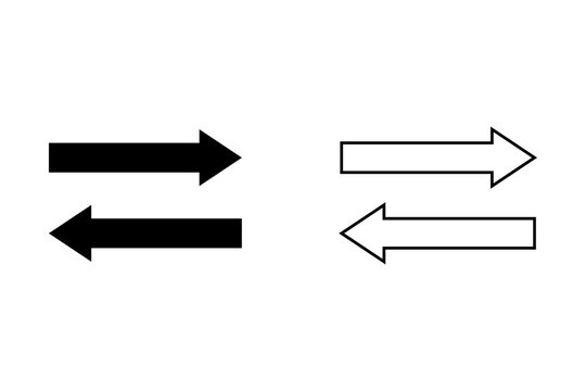 Set of black and white opposite direction arrows pointing left and right