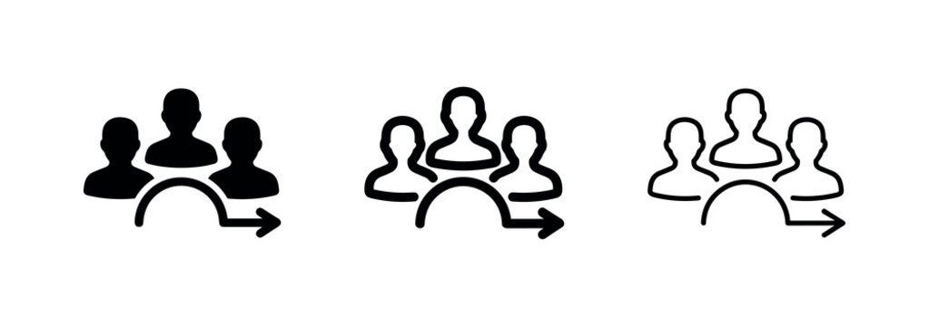 Team movement icon set for recruitment and referral programs