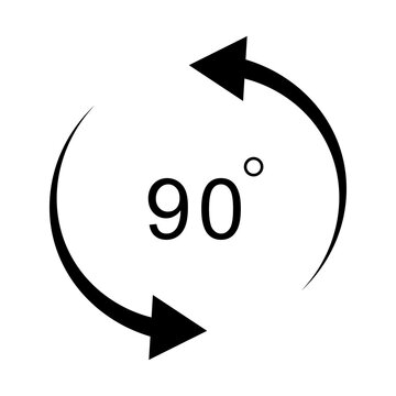 Black ninety degree rotation arrow icon showing circular turn movement