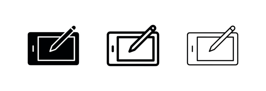 Digital drawing tablet and stylus pen icon set