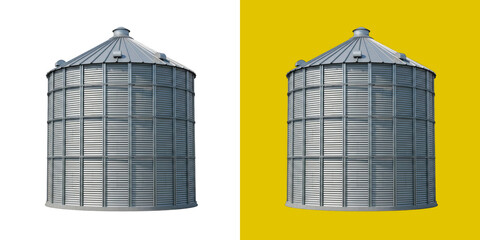 Industrial metal grain silo for agricultural crop storage and farming infrastructure transparent png © Ismotara