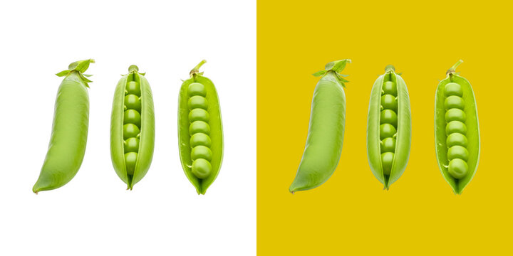 Fresh Green Pea Pods with Visible Peas inside Split Screen Layout transparent png