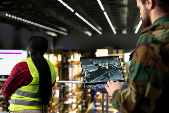 Army soldier using military surveillance software