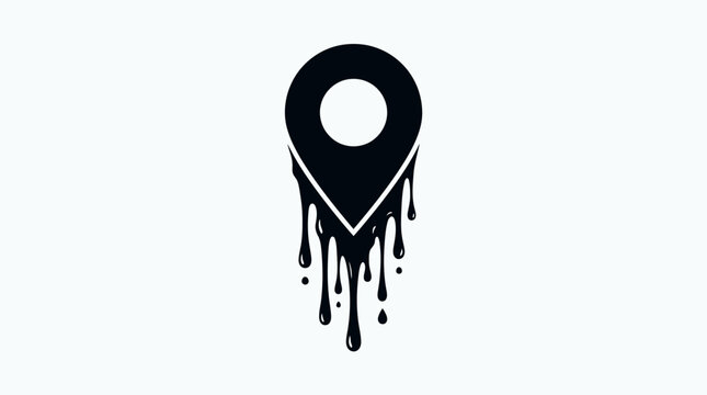 A dripping black location pin icon suggests movement or a digital map marker with a modern twist.