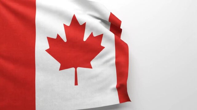 Waving Canadian flag with maple leaf symbol, isolated on white background