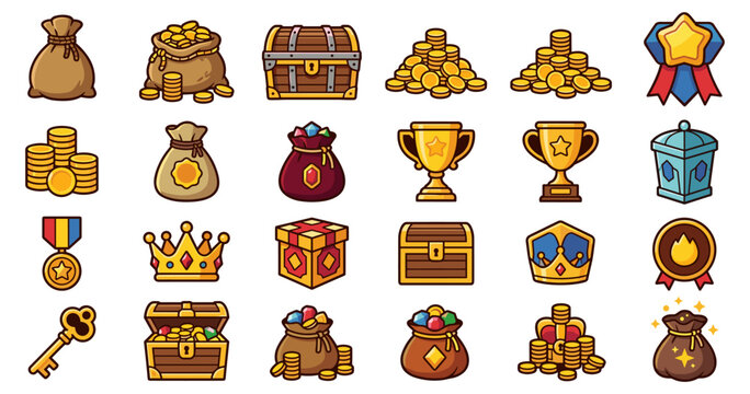game inventory grid collection of treasure sacks and gold coins 