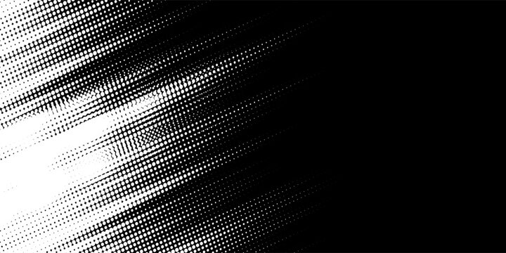Black and white halftone dotted abstract dynamic pattern background