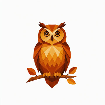 Geometric low poly owl illustration on branch, stylish modern wildlife art design