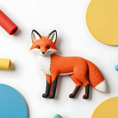 Fototapeta premium Wildlife education and nature conservation, stylized red fox figurine with geometric shapes for children learning and creative play on white background