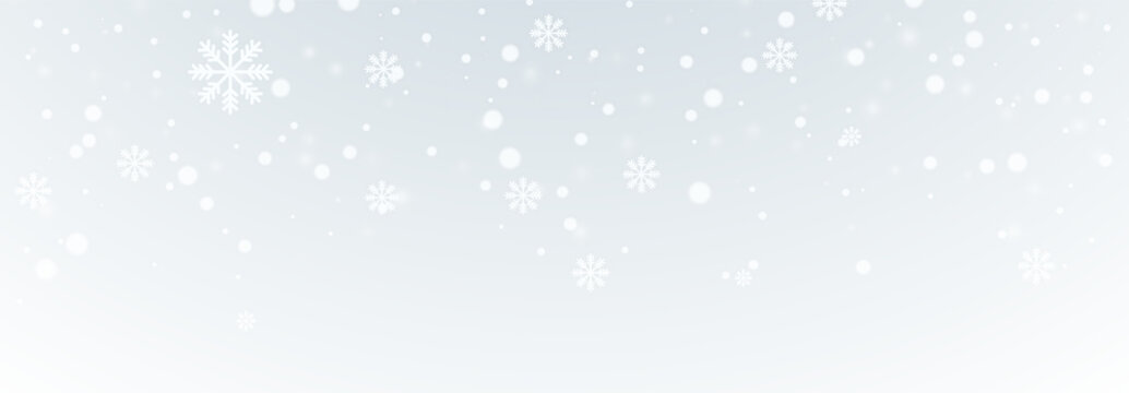 Soft falling snow with ice crystals, tiny white dots, and a bright winter glow on a gradient background. Snowflakes fall on a soft gray-white background.