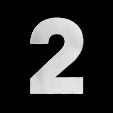 White crumpled paper cutout of the number two isolated on a black background