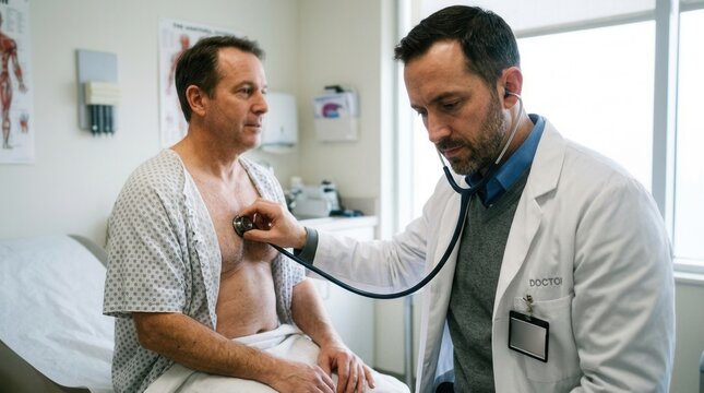 Doctor Examining Patient With Stethoscope During Medical Checkup In Office