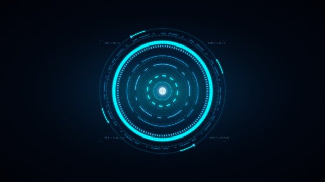 Futuristic HUD Target Interface with Rotating Cyan Glowing Rings for Sci-Fi Technology Visuals
