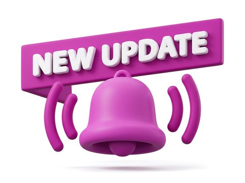3D render of a purple new update label with a notification bell purple icon 3D illustration