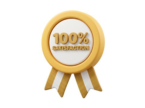 3D 100 percent satisfaction guarantee gold medal icon with quality seal badge icon customer satisfact