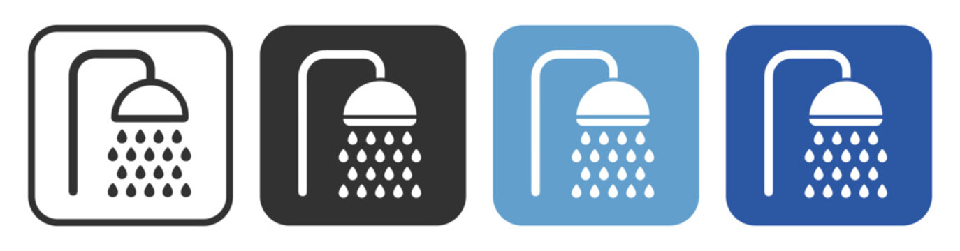 Shower Head Water Drop Icon Set