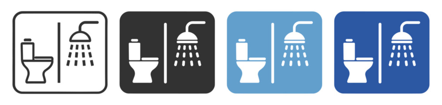 Toilet and Shower Bathroom Icon Set