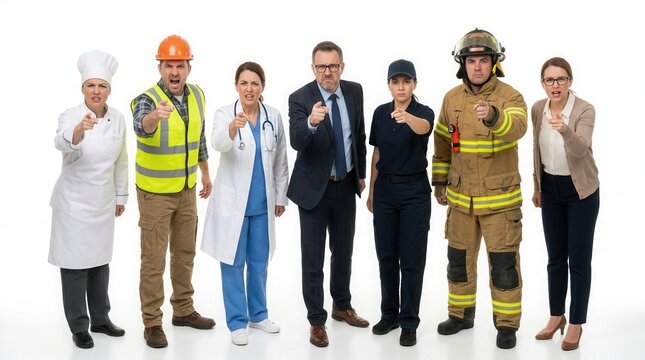 Diverse Professionals Pointing Directly At Camera Capturing Attention
