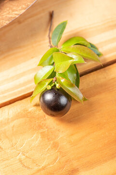 Jabuticabas, beautiful, delicious jabuticabas on a rustic wooden surface, selective focus.