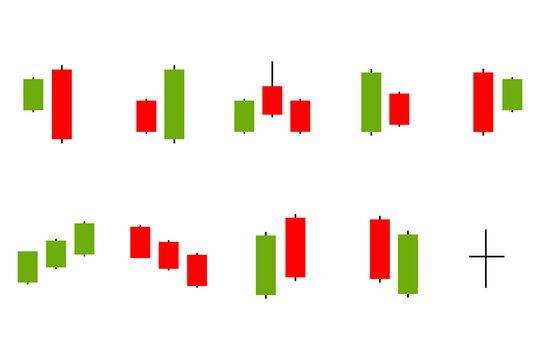 Complex candlestick chart with multiple red and green price bars icon. Advanced technical analysis, OHLC price data, trading patterns, market trends, financial visualization vector illustration PNG