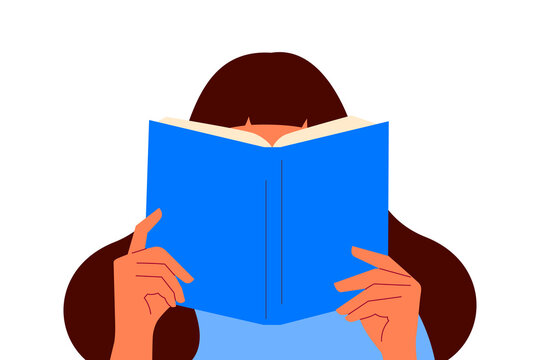 Long haired girl reading a blue book PNG illustration. Colorful flat character design, perfect for education, literacy, studying, library, school, publishing, book clubs, social media. High-res vector
