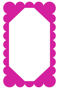 Pink floral decorative frame with scalloped flower border and blank center, ideal for invitations, wedding stationery, greeting cards, scrapbook pages, labels, posters, and branding. High-res PNG