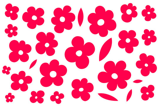 Hand-drawn floral clipart set of red and pink flowers with green leaves, perfect for stickers, stationery, packaging, wrapping paper, scrapbooking, social media, crafts, digital design. High-res PNG