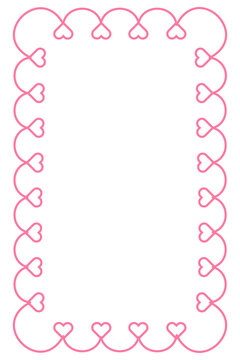 Pink heart border frame with delicate outlined hearts and blank center. Ideal for wedding invitations, Valentine cards, love quotes, scrapbooking, stationery, labels, romantic designs. High-res PNG