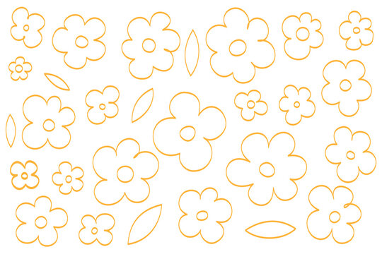 Yellow flower doodle PNG illustration. Hand-drawn floral outline collection with leaves and blossoms, perfect for spring, stationery, scrapbooking, fabric, wrapping paper and crafts. High-resolution 