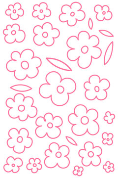 Red, pink flower doodle PNG illustration. Hand-drawn floral outline collection with leaves and blossoms, perfect for spring, stationery, scrapbooking, fabric, wrapping paper, crafts. High-resolution 