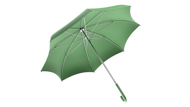 Illustration of a colorful, open, folding stick umbrella on a transparent background.