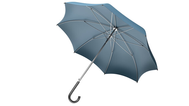 Illustration of a colorful, open, folding stick umbrella on a transparent background.