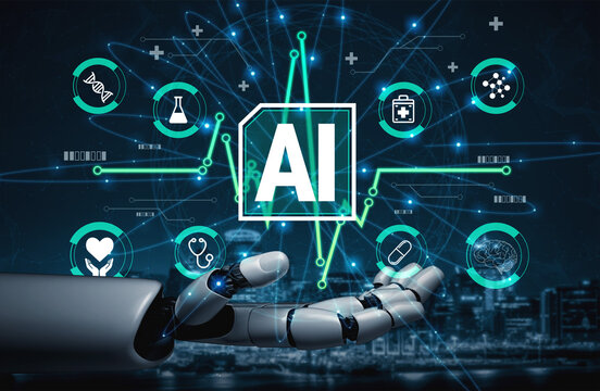 Futuristic Robotics Concept with Artificial Intelligence Integration and Digital Network Connections in Healthcare and Technology, Highlighting Innovation and Progress Haptic.