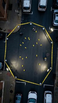 Crime Scene Tape Aerial View Perimeter Police Evidence Overhead Urban