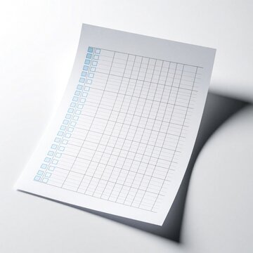 Blank checklist paper with blue square boxes, grid lines on white background. Empty document template for task management, business planning school schedule. Minimalist note sheet for organize