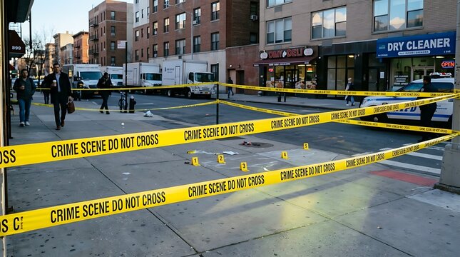 Crime Scene Tape Morning Daylight Urban Street Police Barrier Fresh