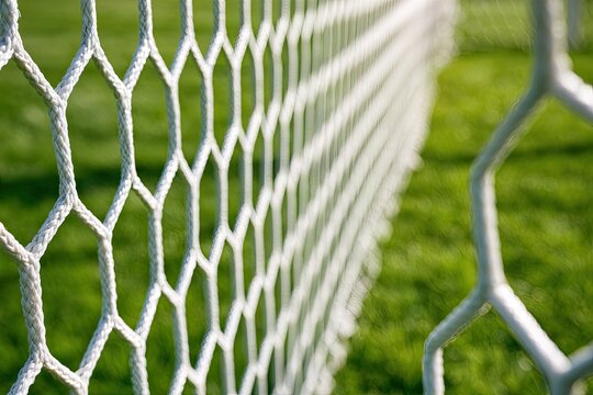 White net with blurred green grass background, shallow depth of field