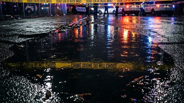 Crime Scene Tape Puddle Reflection Night Rain Water Mirror Police