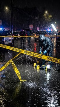Crime Scene Tape Rain Storm Night Wet Weather Police Dramatic