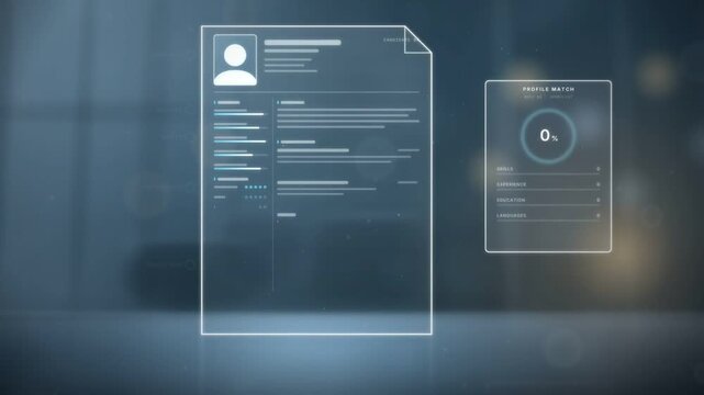 Holographic resume scan with a profile match reaching 94 percent and an accepted stamp