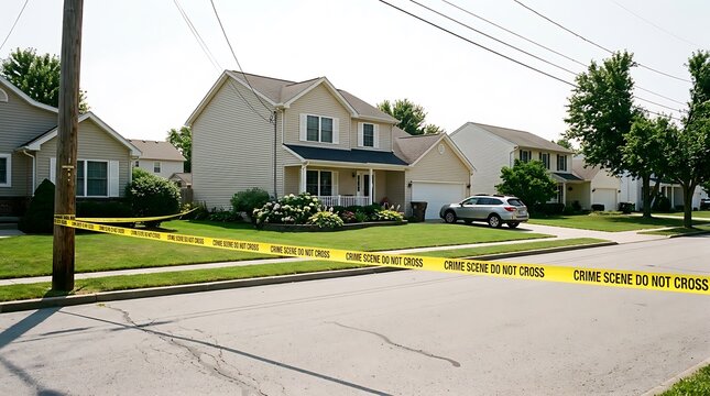 Crime Scene Tape Suburban House Day Residential Street Police Disturbing