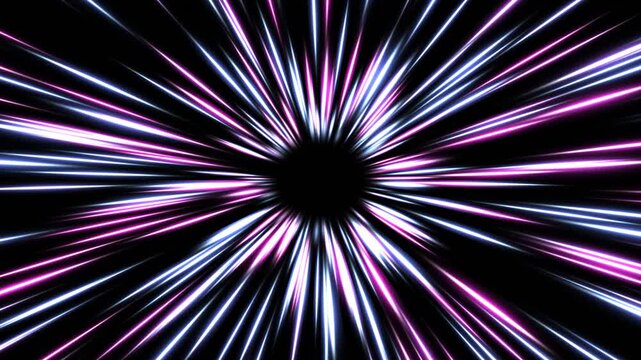 Abstract Hyperspace Warp Speed Motion with Neon Pink and Blue Light Trails Background Loop