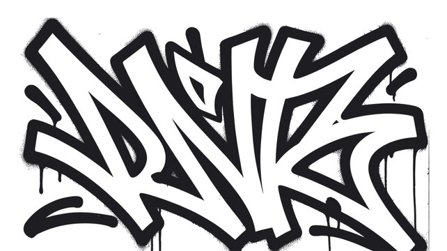 Isolated black and white graffiti tag lettering style typography design element for urban street art decorations