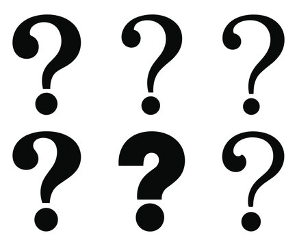 A collection of isolated black question mark icons displayed in a grid on a clean white background