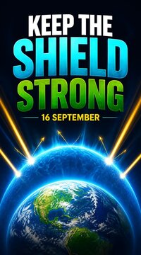 Keep the Shield Strong poster, Earth ozone layer protection concept, 16 September International Day for the Preservation of the Ozone Layer